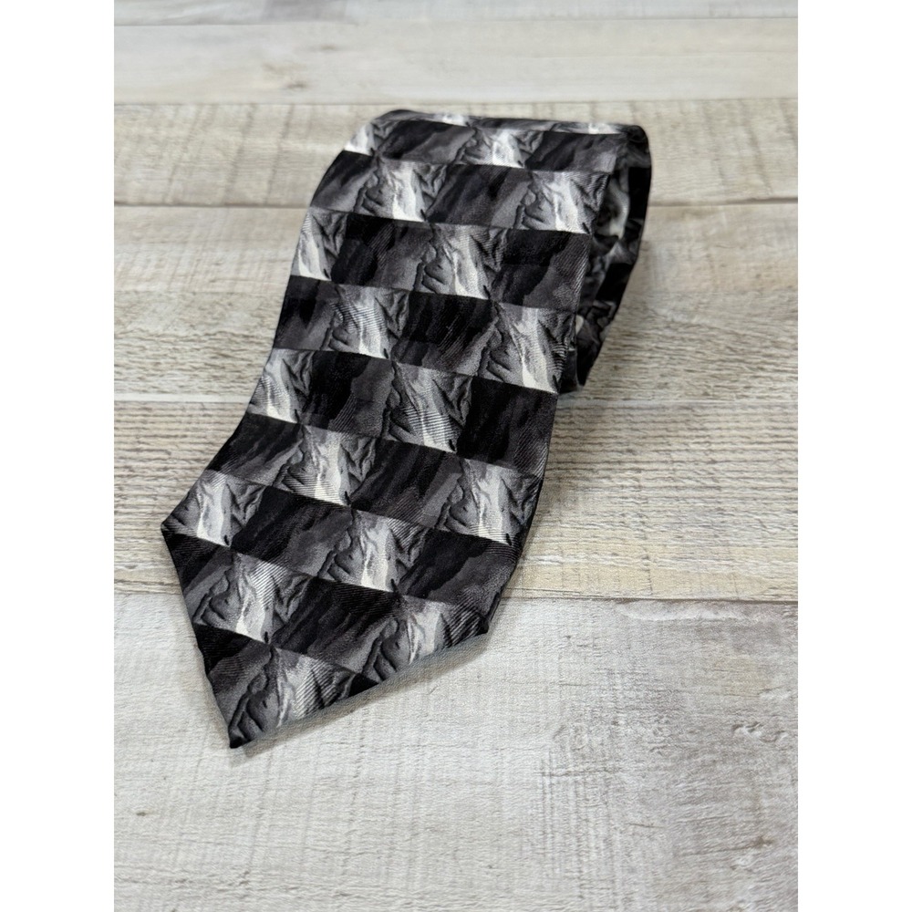 J Garcia Stonehenge Ltd Silk Tie Black Gray Abstract Geometric Made in USA
